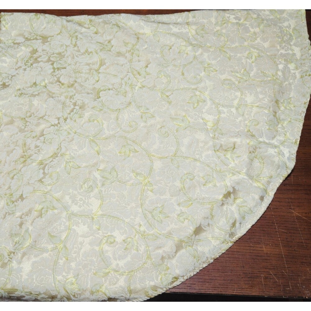Vintage Floral Ivory & Gold w/ Green Undertones Round Table Cloth 66" Diameter